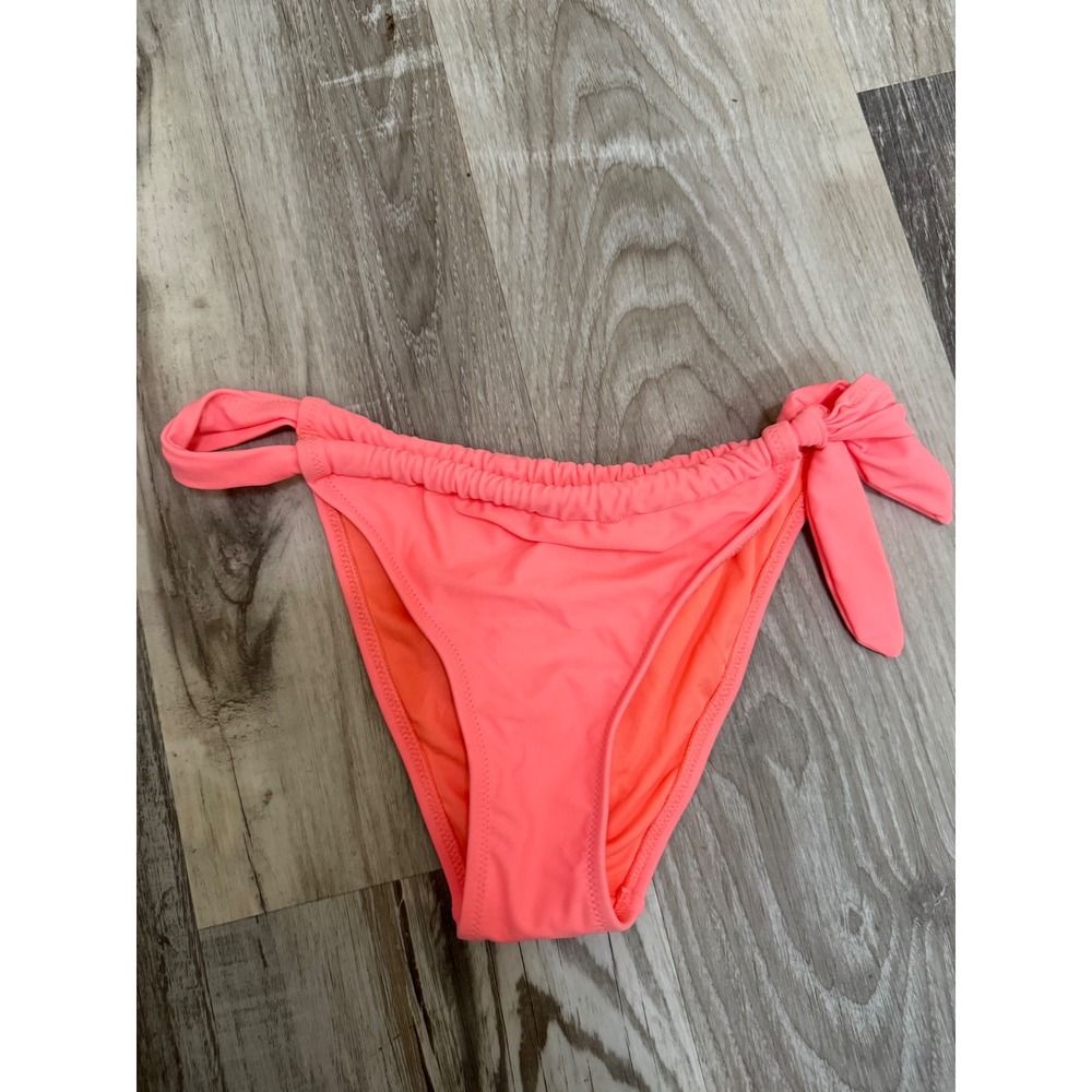 Aerie Neon Coral Ribbed Side Tie Cheeky Bikini Bottom Womens Medium NEW 1716-805